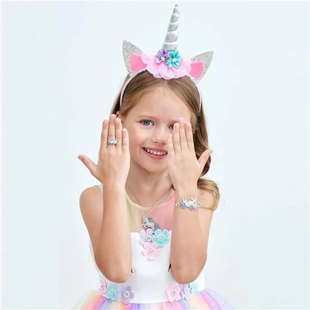 5Pcs, Little Girls Unicorn Princess Dress Up Clothes Jewelry and Headband Set